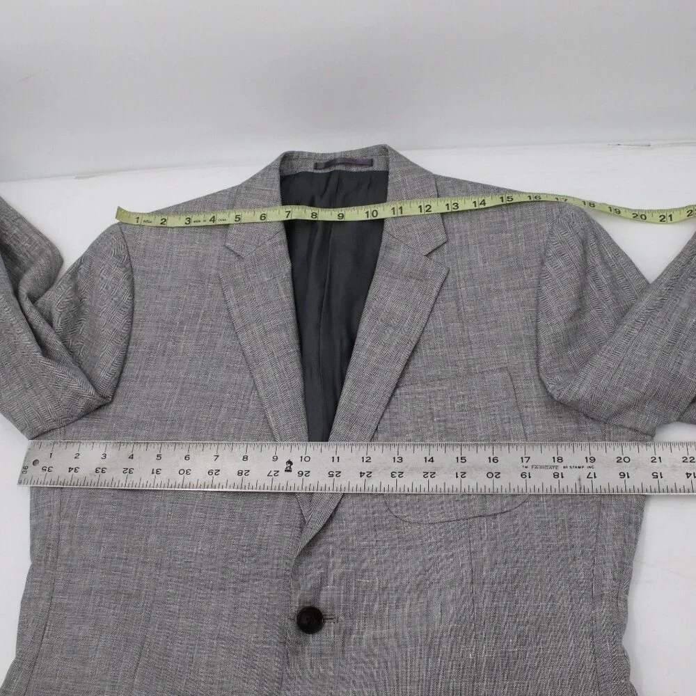 Reiss sport coat men's 40 Linen wool silk herringbone‎ gray patch pockets notch